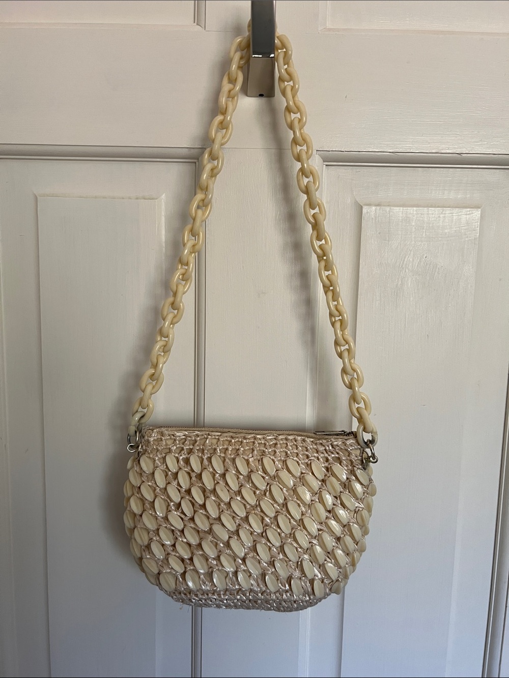 Vintage Cream Woven Chain-Handle Shoulder Bag